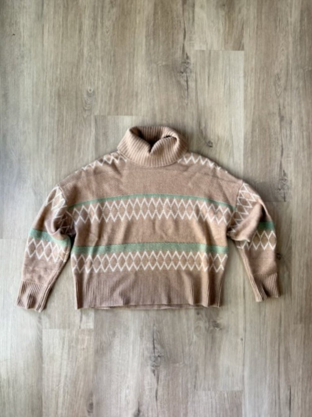 27 Miles Malibu Talula Turtleneck Sweater Camel Fair Isle Wool Cashmere MEDIUM